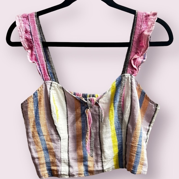 BP Pastel Striped Tie Front Ruffle Crop Top, Size M, Summer Festival - Picture 2 of 6